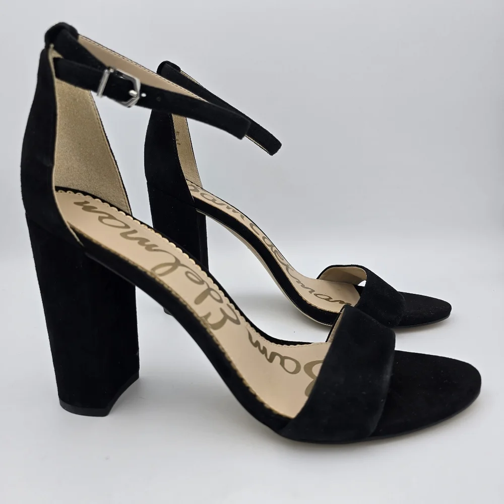 Sam Edelman Yaro Block Heel Ankle Strap Sandals, Black Suede, Women's 11M - Picture 2 of 16
